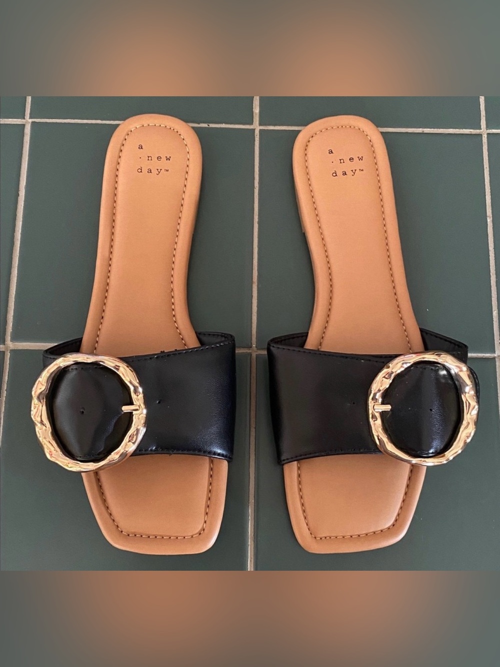 a new day Black Sandals Bennie with Gold Accents